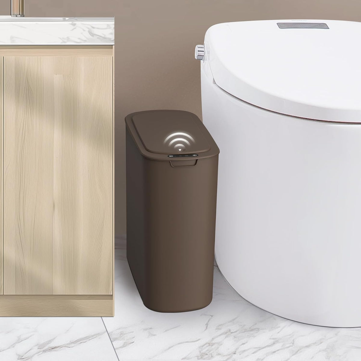 Cesun Automatic Small Bathroom Trash Can with Lid, 2.6 Gallon, White