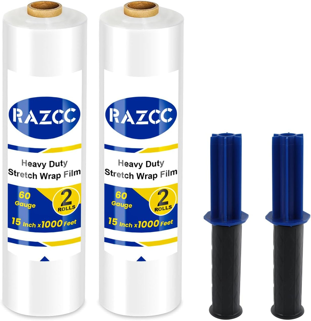 Stretch Film, RAZCC Stretch Wrap Industrial Strength, Shrink Wrap for Pallet Wrap, Heavy Duty Clear Plastic Wrap with Handles, Moving Wrapping Plastic Roll, 15" x 1000 Ft Per Roll, 60 Gauge, 4 Pack