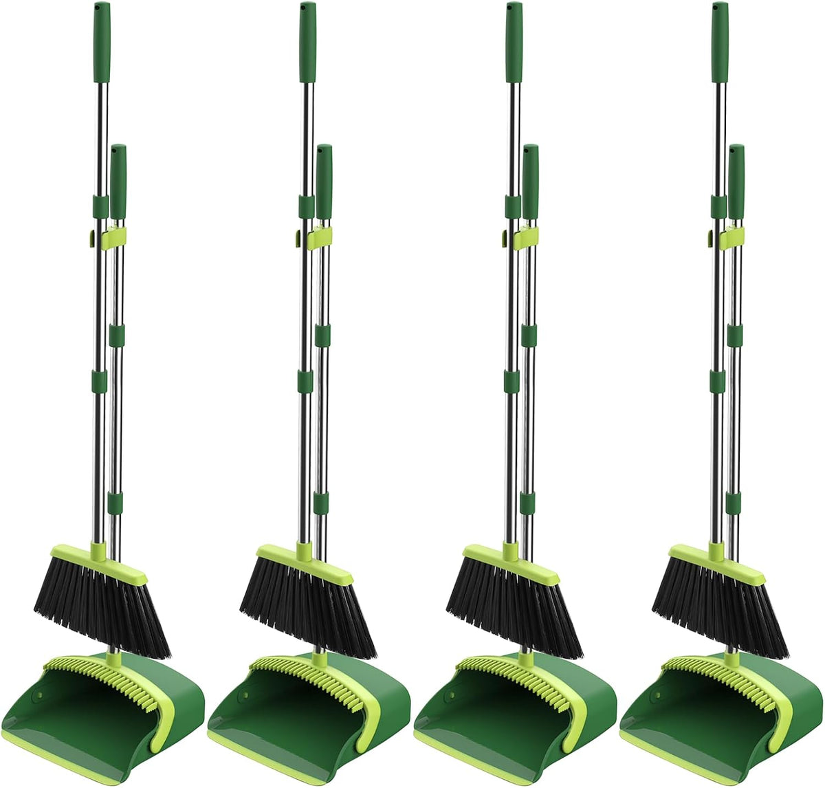 NACENA Broom and Dustpan Set, 52-in Long Adjustable Handle Broom Dustpan Combo with Dustpan Teeth to Automatically Clean Hair Suitable for Home Kitchen Office Hall Floor（Black&Red）