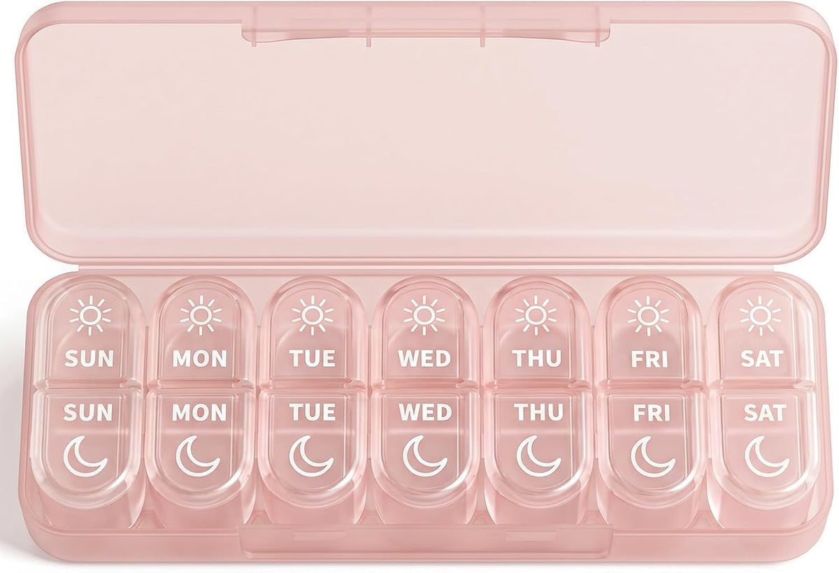 Odaro Weekly AM PM Pill Organizer 2 Times a Day, Removable Trays, Black