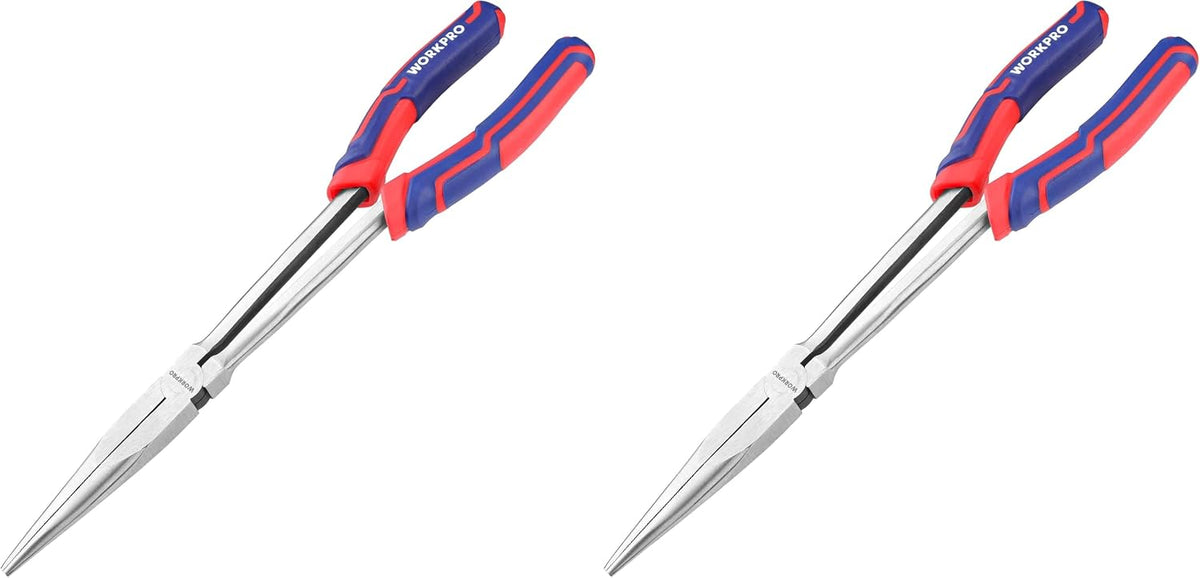 WORKPRO Premium 8” Needle Nose Pliers, Paper Clamp Precision, Heavy-Duty CRV Steel, Large Soft Grip with Wire Cutter, Long Nose Cutting Pliers, W031269