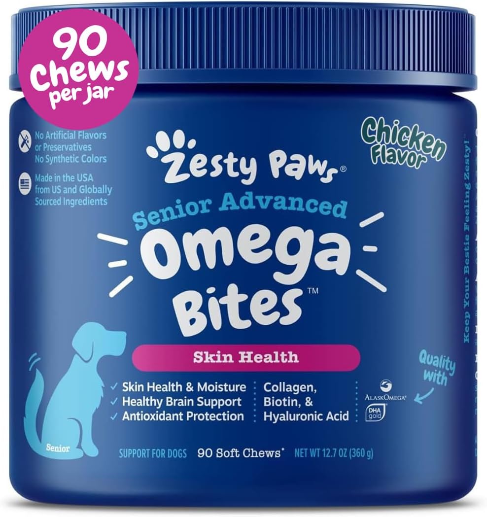 Zesty Paws Salmon Oil for Dogs - Skin & Coat Chews, Salmon, 90 Ct