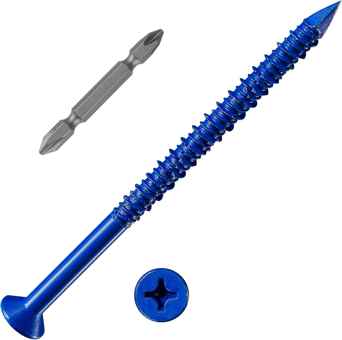 Wensilon(105 PCS) 3/16" Concrete Screw Anchor Kit Blue/Black/White Flat Head for Anchoring to Masonry, Block or Brick Stucco