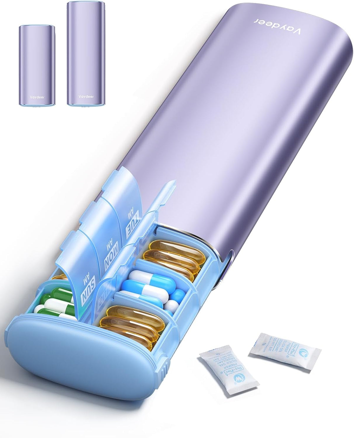 Vaydeer Metal 7 Day Travel Pill Organizer 2 Times a Day, Built-in Desiccant