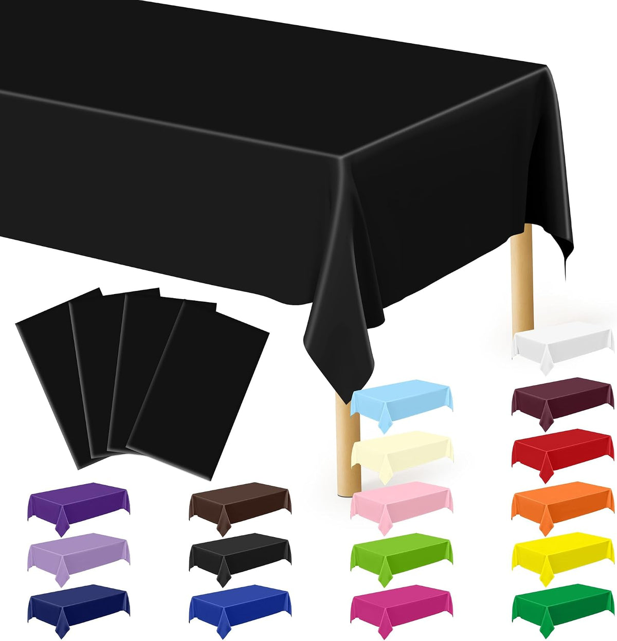 4Pack Black and Gold Tablecloths for Events, 54" x 108" Plastic Table Cloth Disposable for Rectangle Tables, Waterproof Table Cloth Cover for New Years Eve Decorations Holiday Birthday Wedding Dining