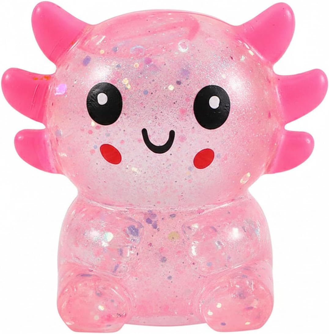 Glitter Axolotls Squishies Toy, Stretchy Axolotls Stress Ball, Fidget Toy for Anxiety Relief and Sensory Play, Pocket Size Squeeze Toys Gift for Kids Teens Adults.(Pink)