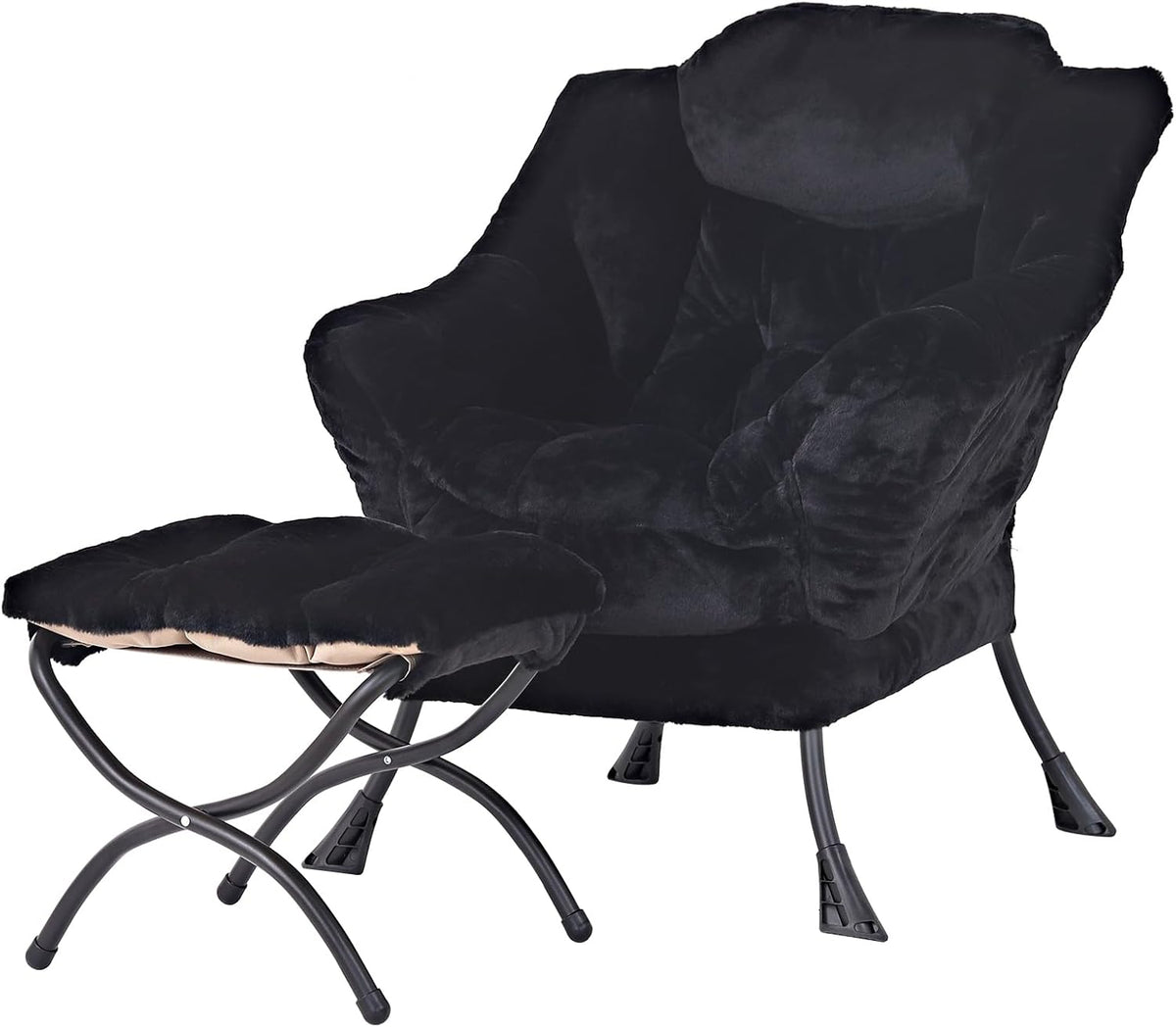 Tiita Lazy Chair with Ottoman, Comfy Reading Accent Chair, Dark Grey