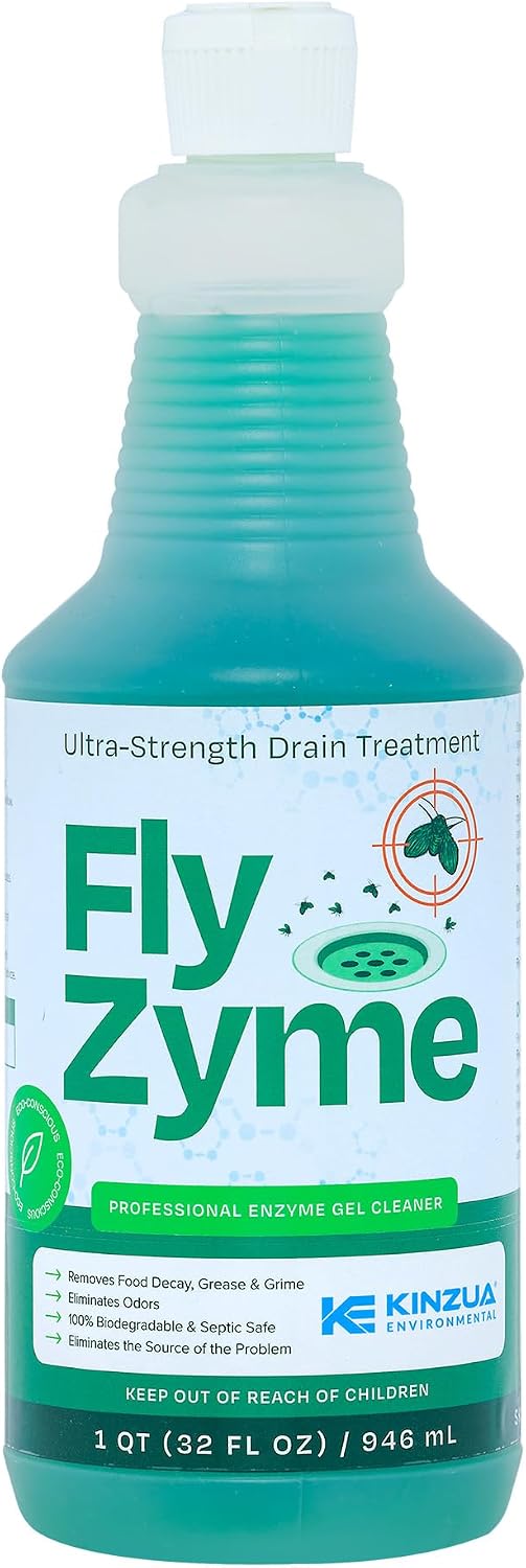 Fly-Zyme Enzyme Drain Cleaner Gel for Pipes, Fruit Flies & Odors, 32 fl oz