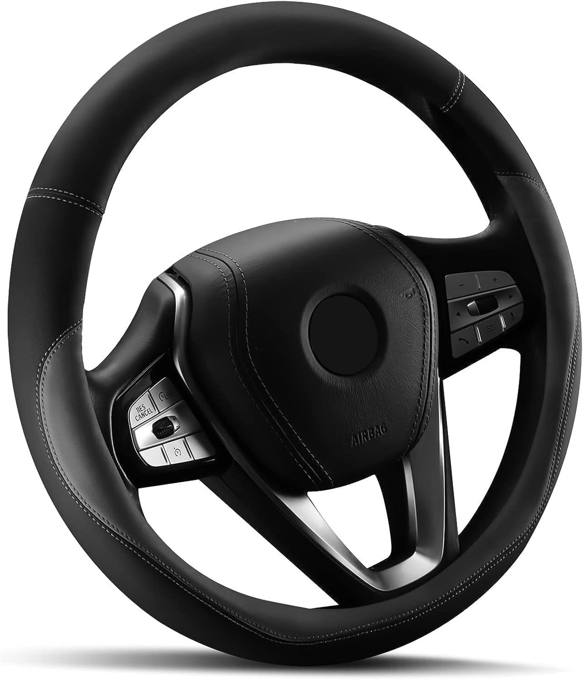 HOTOR Car Leather Steering Wheel Cover, Universal 14.5"-15",Black