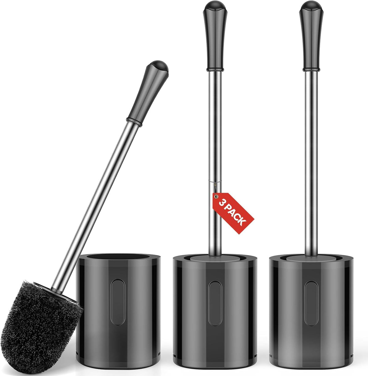 AONEZ Compact Toilet Brush & Holder, Stainless Steel Handle, Space Saving for Storage, Deep Cleaning, Drip-Proof, Easy to Assemble, Nylon Bristles, White & Grey