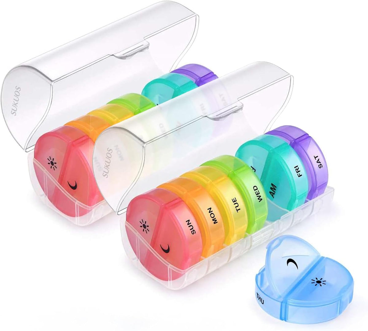 Sukuos Large Weekly Pill Organizer 2 Times a Day, Daily Pill Box 7 Day Easy to Open with Double Protection, AM PM Pill Case for Medicine/Vitamin/Fish Oil/Supplements