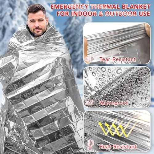 SecuCaptain Survival Emergency Thermal Blankets: Extra Large 84” x63” 4/10/25/30/50/75/100 PCS Space Mylar Blanket Kit for Outdoor Cold Winter Camping Hiking Car Bug Out Bag or First Aid
