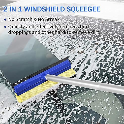 Wontolf 62'' Car Wash Brush with Long Handle, Scratch-Free Soft Bristles Sturdy Car Wash Mop Kit, Complete Car Cleaning Brush Kit Wash Mitt Towel Windshield Squeegee Wheel Tire Brush for Car Truck RV