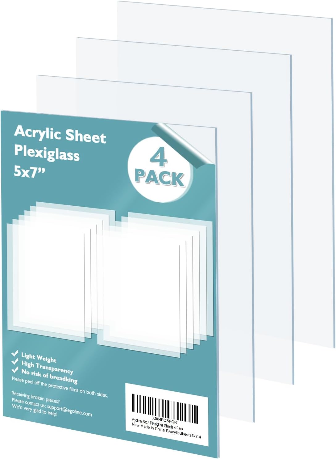 Egofine Plexiglass Sheets Acrylic Sheets 6 Pack of 8x10’’ 0.04 Thick Clear Plastic Cast Transparent Plexi Glass for Crafting Projects, Replacement Picture Frame Glass, DIY Display, Easy to Cut