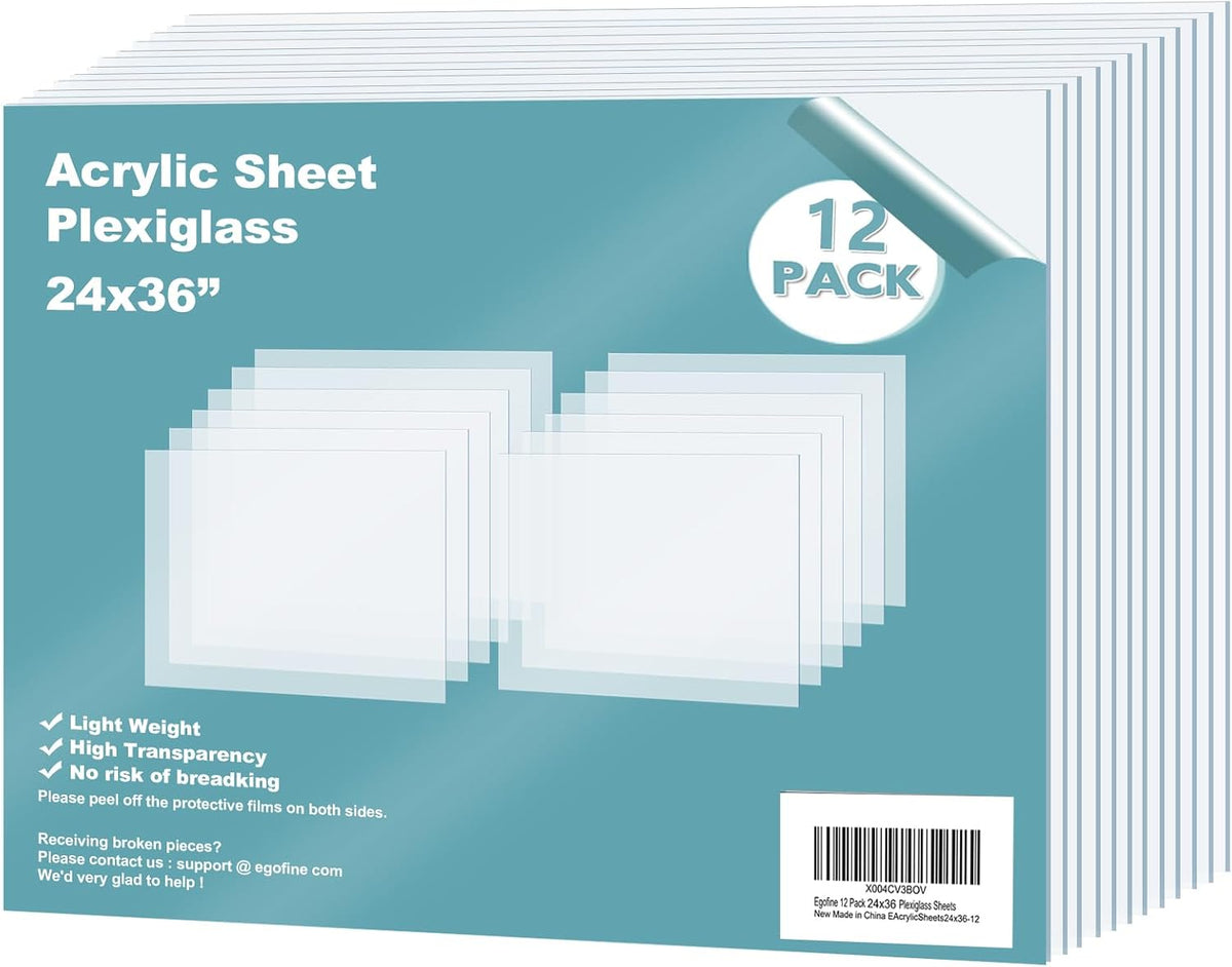 Egofine Plexiglass Sheets Acrylic Sheets 6 Pack of 8x10’’ 0.04 Thick Clear Plastic Cast Transparent Plexi Glass for Crafting Projects, Replacement Picture Frame Glass, DIY Display, Easy to Cut