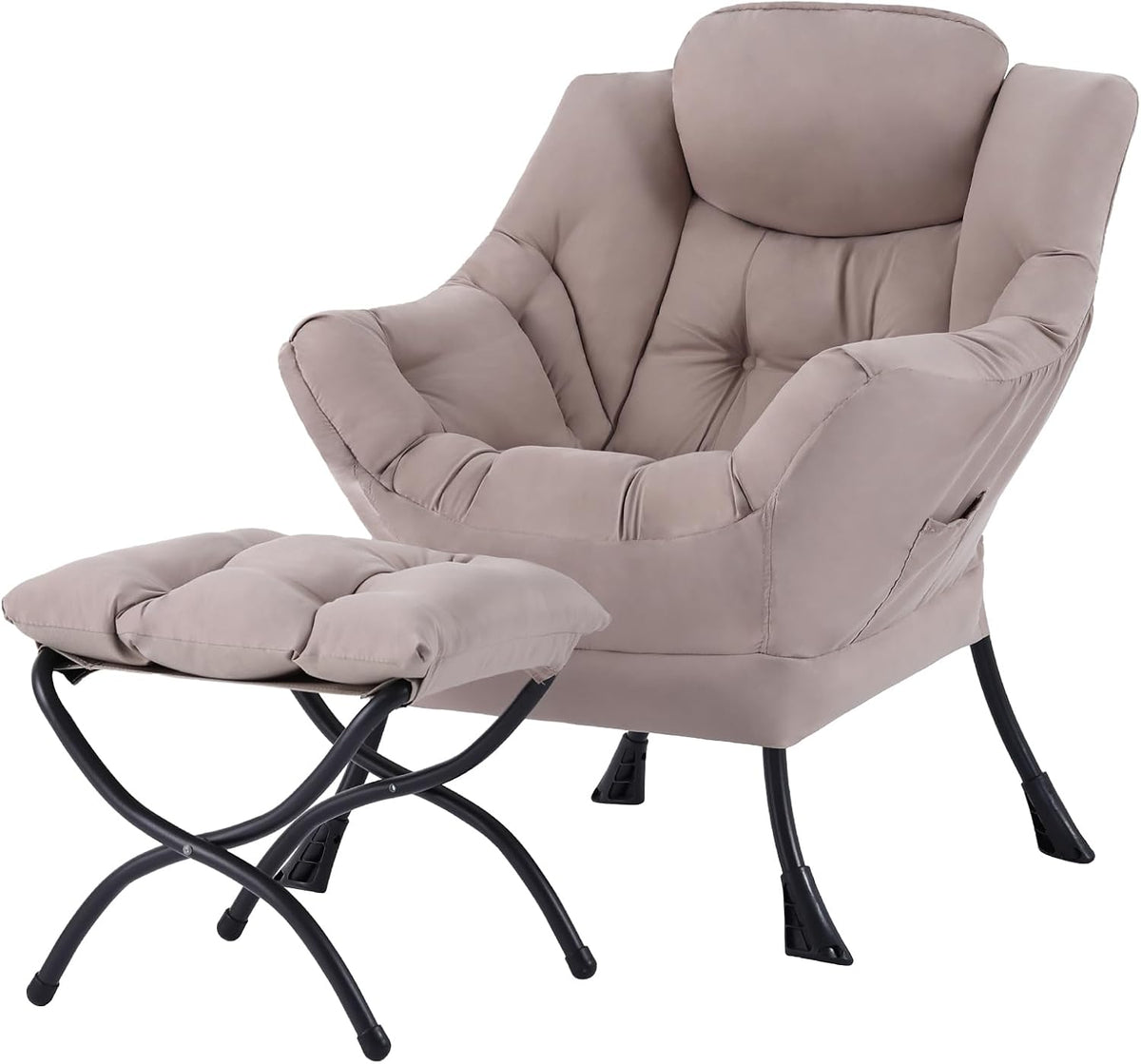Tiita Lazy Chair with Ottoman, Comfy Reading Accent Chair, Dark Grey