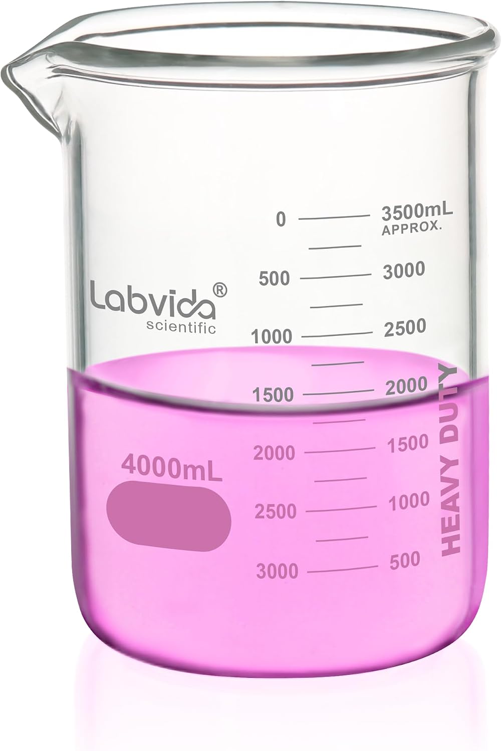 Upgrated 6 Size Low Form Glass Beaker Set, 25ml 50ml 100ml 250ml 500ml 1000ml, 3.3 Boro Glass beakers with Printed Graduation, LVA019