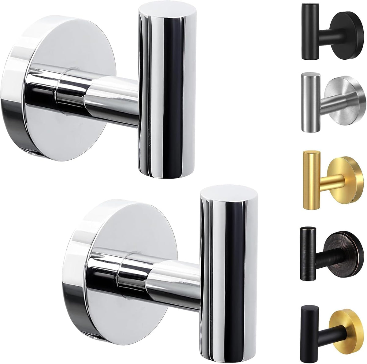 Kruodop Towel Hooks for Bathroom,2 Packs Wall Mount Towel Holder,Black Matte Wall Robe Hook,Stainless Steel Heavy Duty Door Hanger Towel Hook for Kitchen, Bedroom,Hotel,Pool,Coats(Drilling)