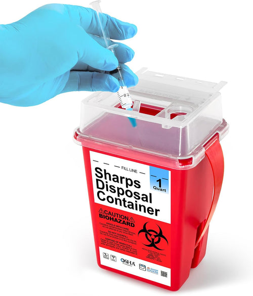 Sharps Containers for Home Use, Needle Disposal, Sharps Disposal, Small Biohazard Containers - 1 Quart