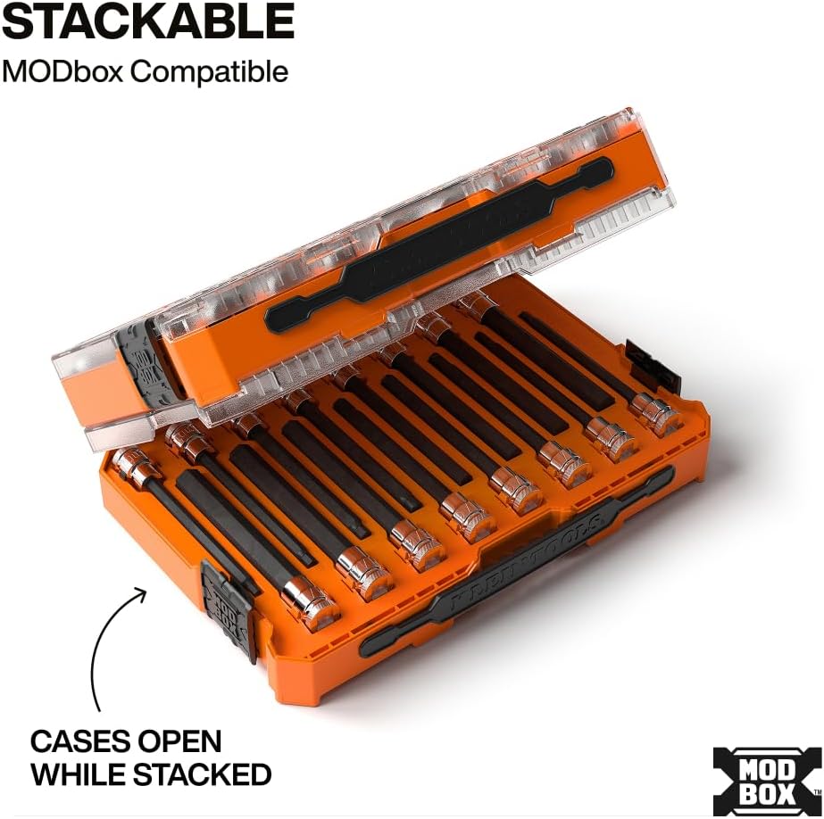 Klein Tools 652216HEXL Long Hex Bit Socket Set, 16-Piece, SAE and Metric Socket Set, Long Hex Bits, MODbox Case