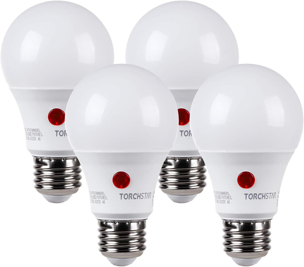 TORCHSTAR 4-Pack Dusk to Dawn LED Light Bulb Outdoor, A19, 2700K