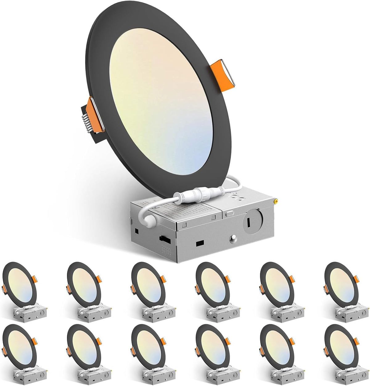 Amico 12 Pack 6 Inch LED Recessed Lighting, Canless Wafer Downlight, White