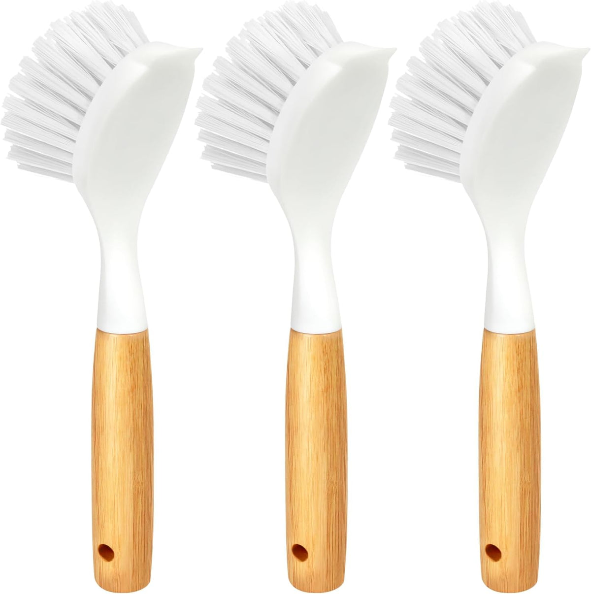 Holikme 3 Pack Dish Brush with Bamboo Handle Cleaning Brush,White Black