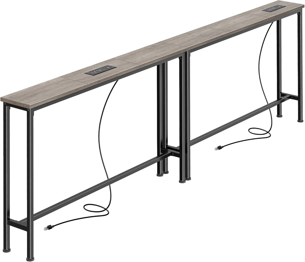 SUPERJARE 78.8 inch Narrow Behind Couch Table with 2 Charging Stations