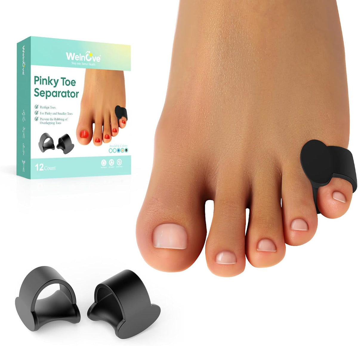Welnove Gel Toe Separator, Pinky Toe Spacers, Little Toe Cushions, Small Toe Sleeves for Preventing Rubbing & Reducing Pressure (Pack of 12, Transparent)