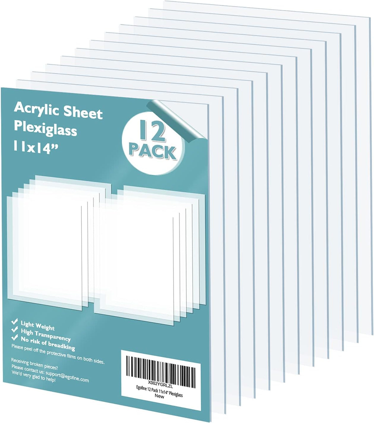 Egofine Plexiglass Sheets Acrylic Sheets 6 Pack of 8x10’’ 0.04 Thick Clear Plastic Cast Transparent Plexi Glass for Crafting Projects, Replacement Picture Frame Glass, DIY Display, Easy to Cut