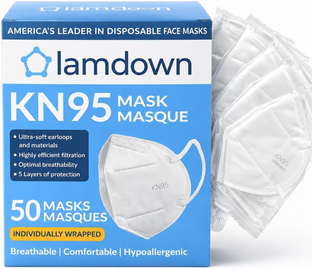 (50-Pack) KN95 Face Masks, Individually Wrapped, Premium Disposable Dust Mask, White