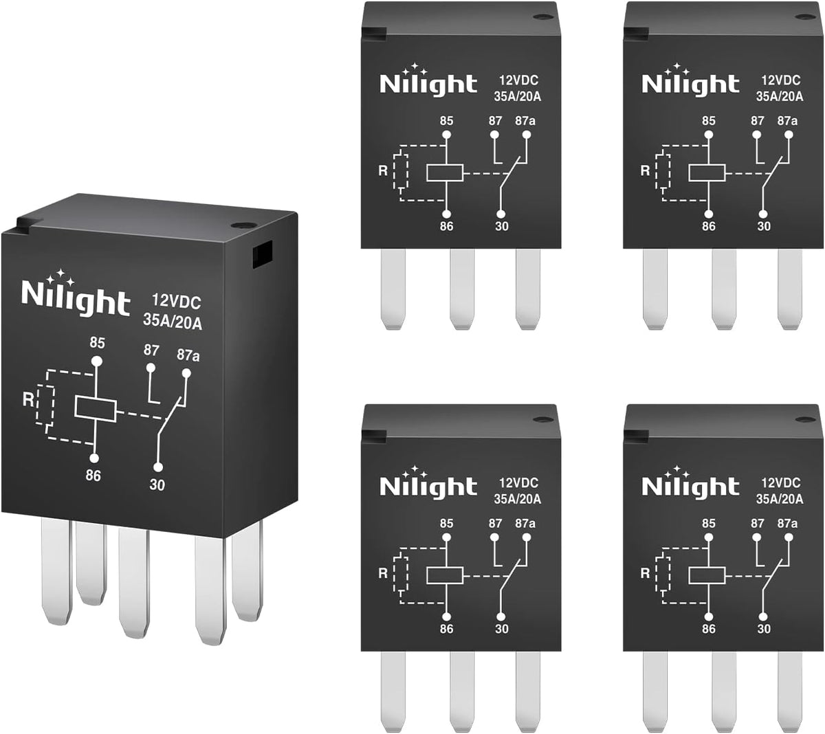 Nilight 50003R Automotive Set 5-Pin 30/40A 12V SPDT with Interlocking Relay Socket and Wiring Harness-5 Pack, 2 Years Warranty