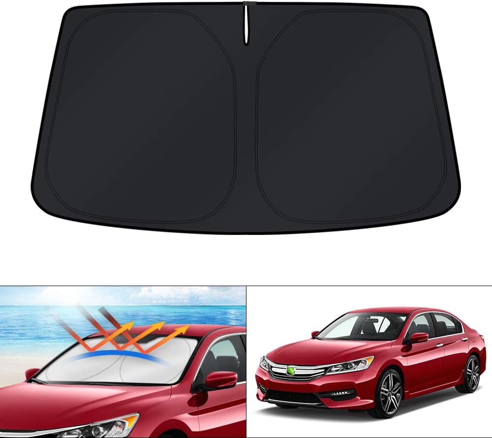 KUST Windshield Sun Shade for 2017-2026 Tesla Model Y/Model 3 Sunshade Accessories (Fit 2025-2026 Model Y Juniper / 2024 Model 3 Highland) Upgraded Foldable Sunshade, Blocks UV Rays Keep Car Cool