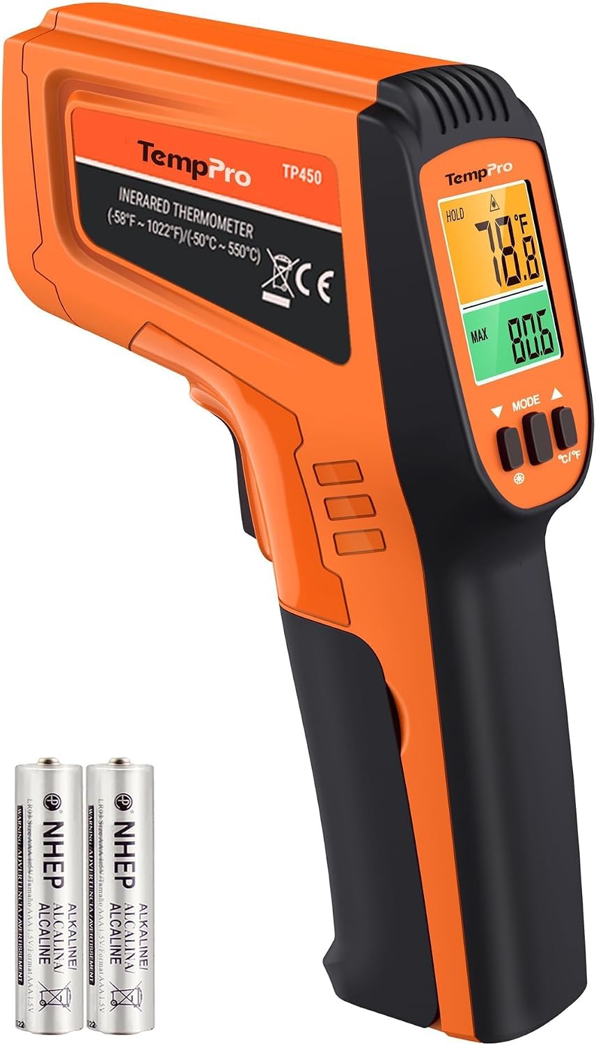 TempPro TempScan Infrared Thermometer Gun for Pizza Oven Griddle HVAC