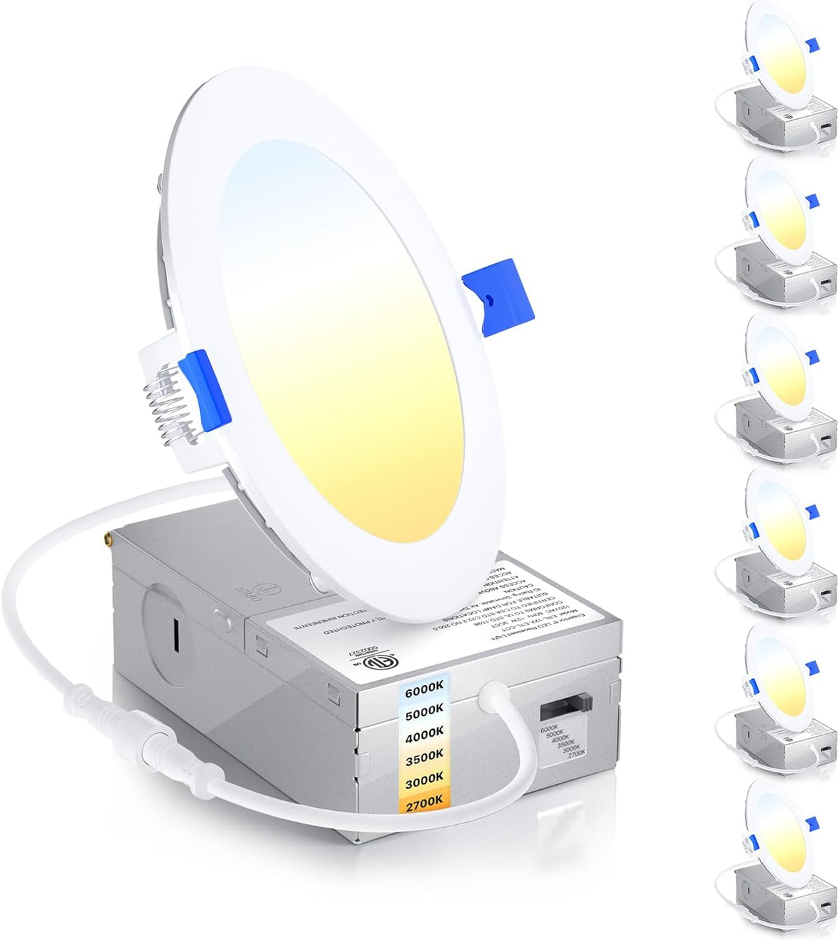 Ensenior 6 Pack 6 Inch LED Recessed Light, 5CCT Dimmable Canless Wafer