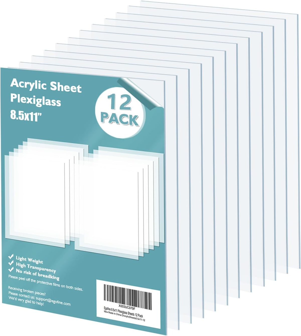 Egofine Plexiglass Sheets Acrylic Sheets 6 Pack of 8x10’’ 0.04 Thick Clear Plastic Cast Transparent Plexi Glass for Crafting Projects, Replacement Picture Frame Glass, DIY Display, Easy to Cut