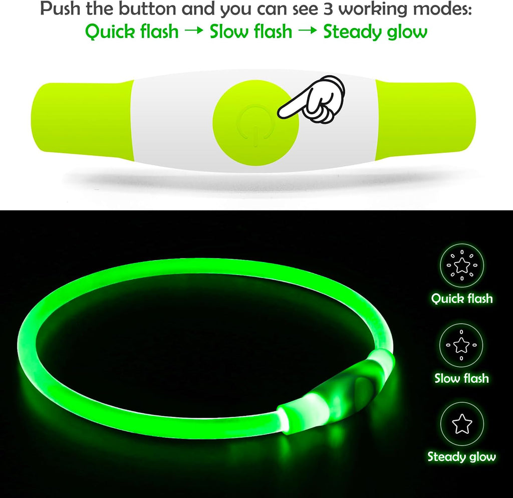 Led Dog Collar, BSEEN USB Rechargeable Flash Light up Dog Collar | Pet Safety Necklace Makes Your Beloved Dogs Be Seen at Night for Small Medium Large Dogs(Green)
