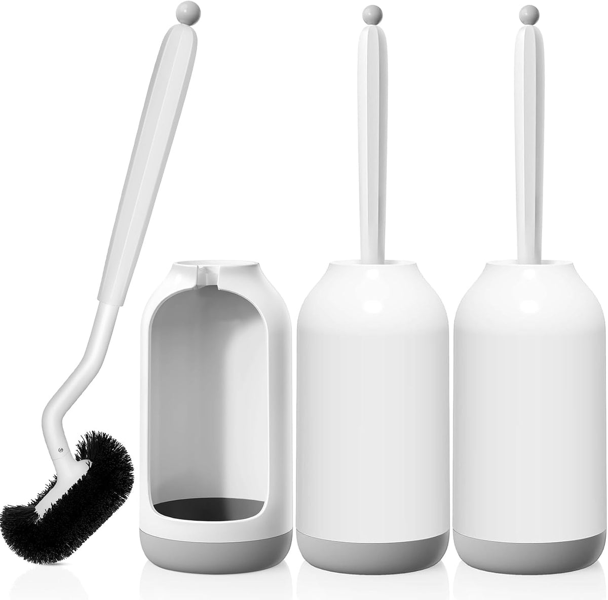 HAMITOR Toilet Bowl Brush Holder Set: Curved Bristle for Deep Cleaning