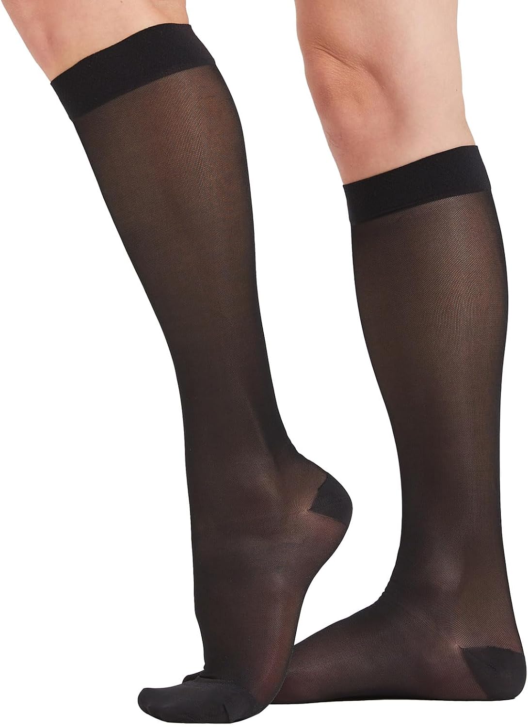 BSERA 2 Pairs Sheer Compression Socks for Women 15-20 mmHg Knee High