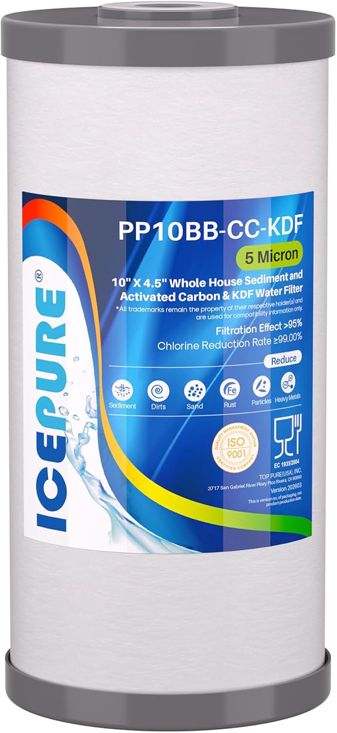 ICEPURE 5 Micron 10" x 4.5" Whole House Sediment and Carbon Filter 2 Pack