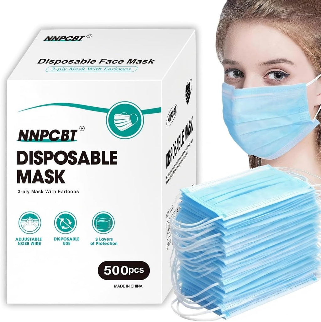 NNPCBT Blue Disposable Face Masks 100 Pack,Mask for Adults Outdoor Indoor