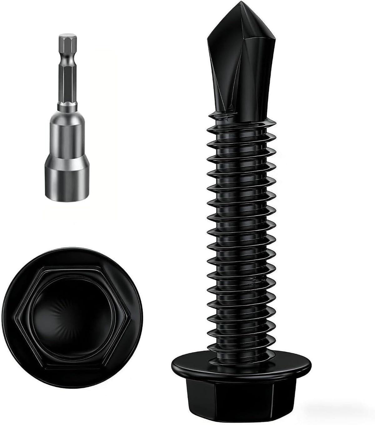 Wensilon (300Pcs) #8×3/4" Hex Washer Head Self Drilling Screws, 410 Stainless Steel Metal SheetScrews，TEK Screws, Sheet Metal Self Tapping Screws