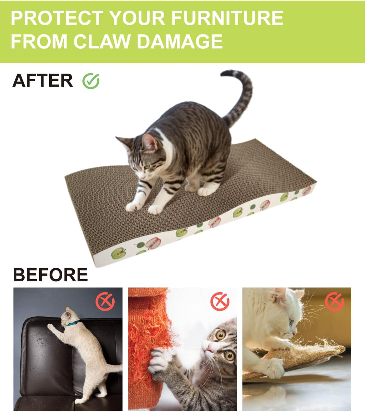 TIMHAKA Cat Scratching Board, Corrugate Cat Scratcher for Indoor Cats with Catnip, Cat Scratch Pad with Premium Scratch Textures Design, Cardboard Cat Scratcher with Double-Sided Usability (Pack of 2)