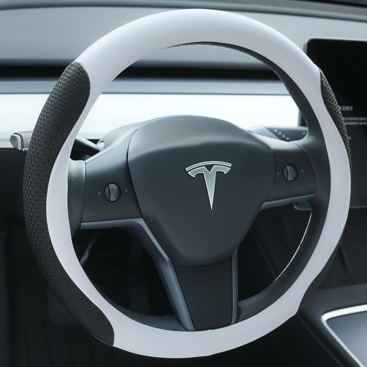Uxcer Nappa Leather Steering Wheel Cover Compatible with Tesla Model 3/Y 2016-2025 2026 Juniper/Highland, Non-Slip Breathable Model 3/Y Steering Wheel Protector, Black