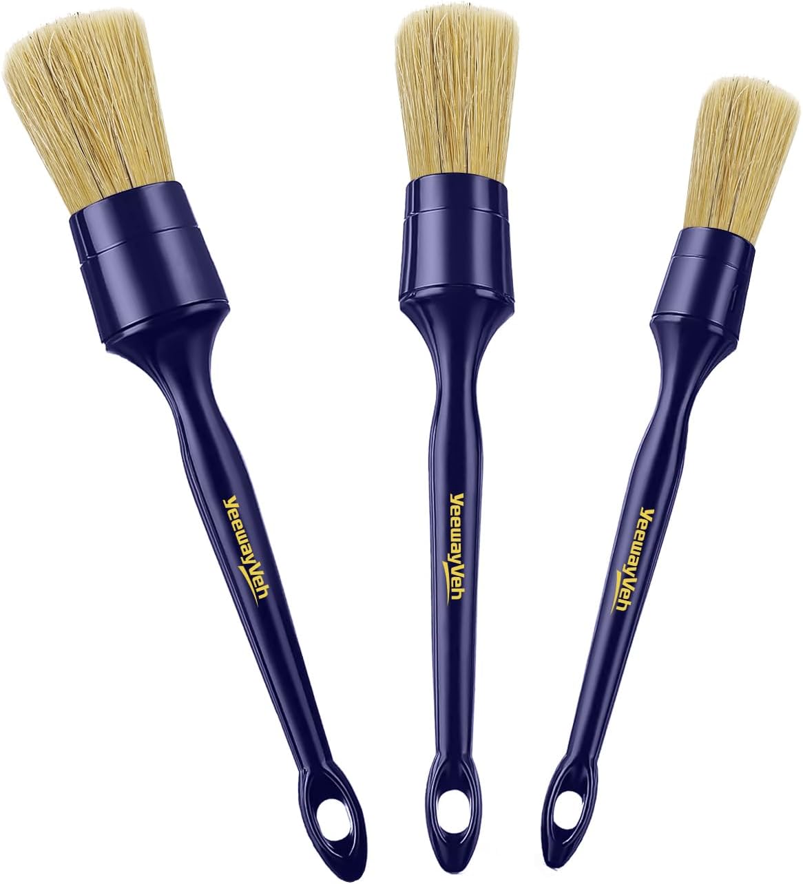YeewayVeh 3PCS Car Detailing Brush Set, Boars Hair Bristles Brushes, Indigo