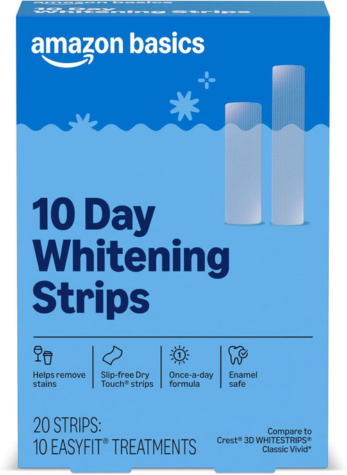 Amazon Basics 10 Day Teeth Whitening Strips Kit, 10 Treatments, 1-Pack, Packaging May Vary