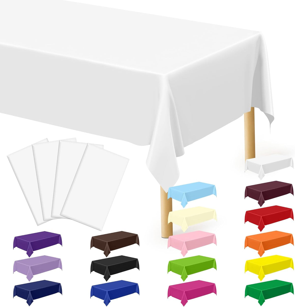 4Pack Black and Gold Tablecloths for Events, 54" x 108" Plastic Table Cloth Disposable for Rectangle Tables, Waterproof Table Cloth Cover for New Years Eve Decorations Holiday Birthday Wedding Dining
