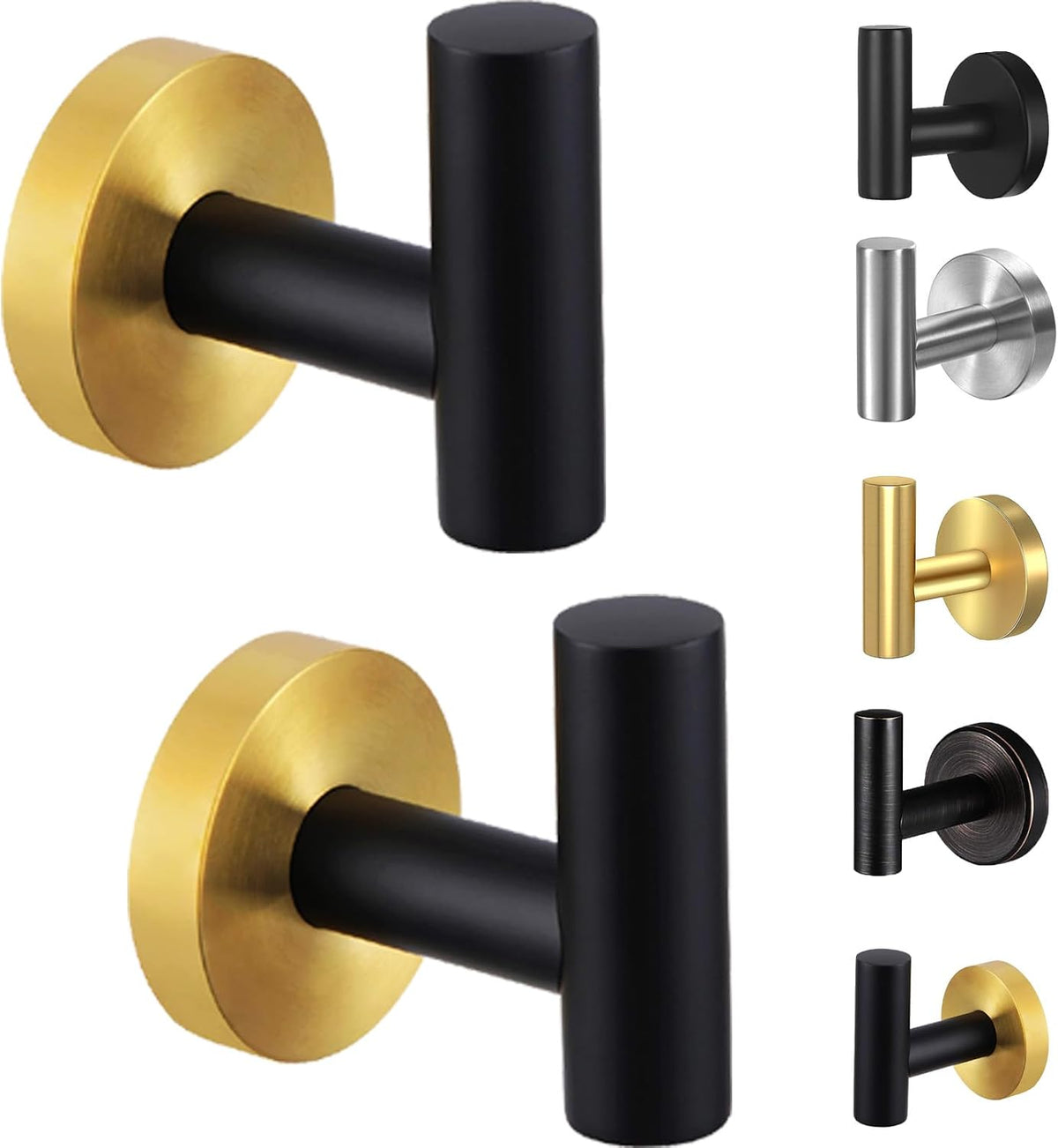 Kruodop Towel Hooks for Bathroom,2 Packs Wall Mount Towel Holder,Black Matte Wall Robe Hook,Stainless Steel Heavy Duty Door Hanger Towel Hook for Kitchen, Bedroom,Hotel,Pool,Coats(Drilling)