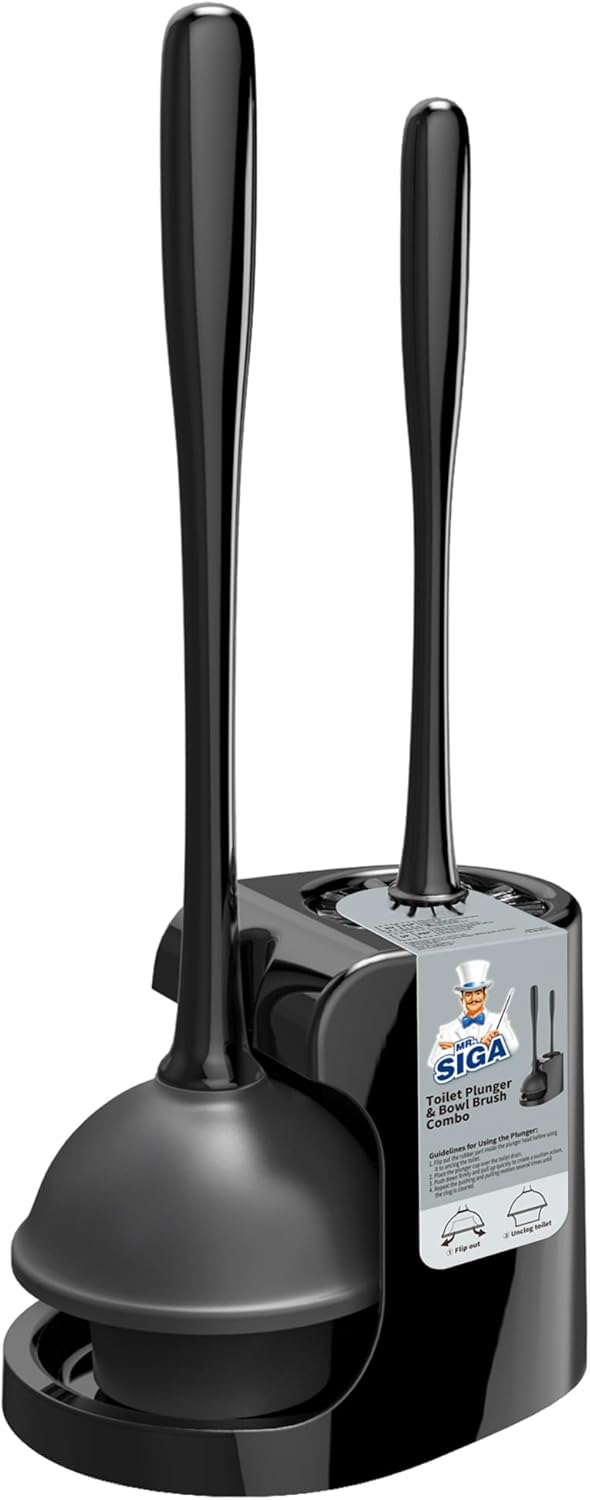MR.SIGA Toilet Plunger and Bowl Brush Combo for Bathroom Cleaning, Black