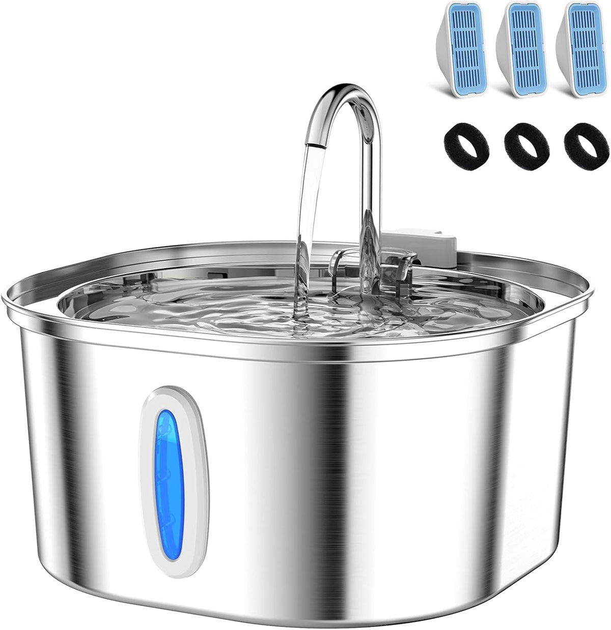 PEKTACO Cat Water Fountain, 3.2L/108oz Stainless Steel Pet Water Fountain